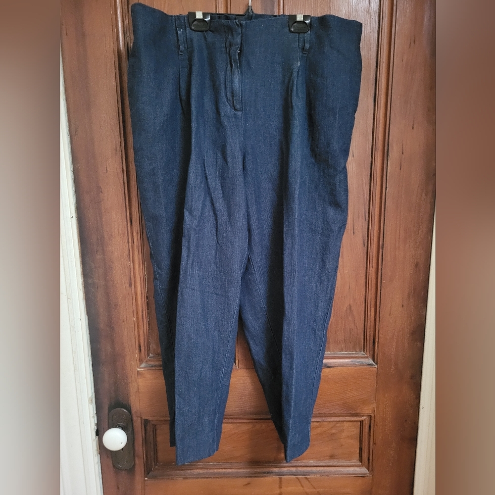 EUC LOFT Plus 16 Dark Indigo Linen Denim Paperbag Style Pants